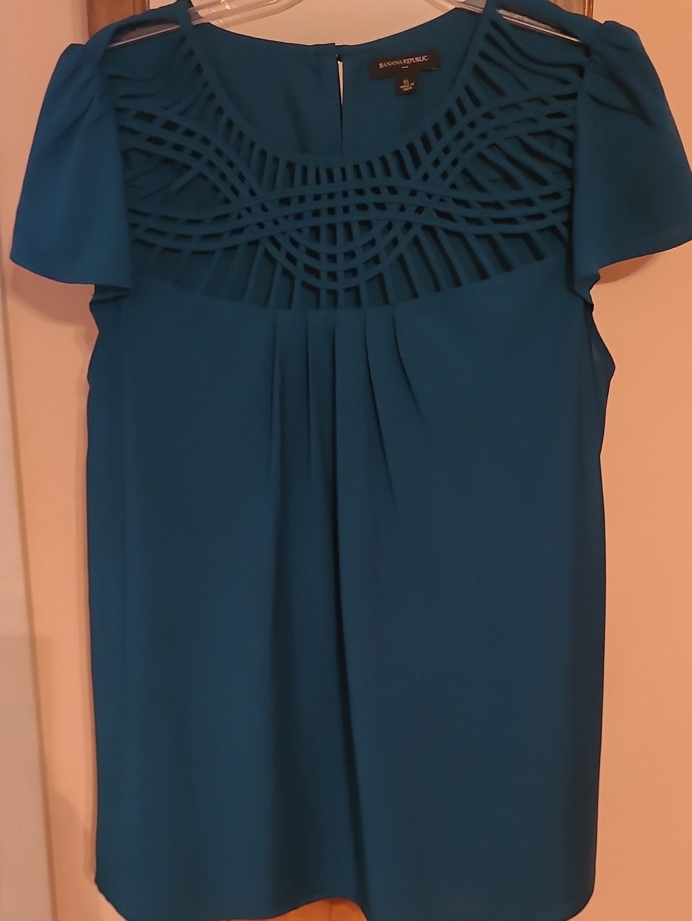 Banana Republic Teal Blue Cutout Yoke Top